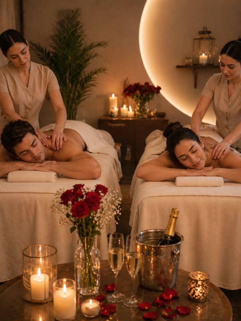 Aruba Mobile Spa couples massage in a candle-lit room