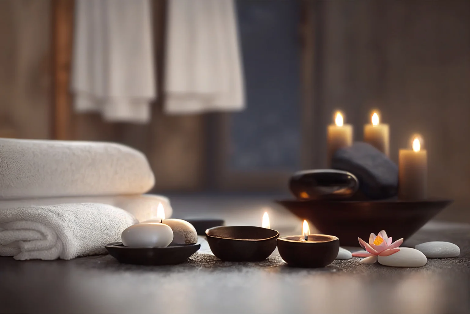Candles and spa accessories arranged for a birthday spa celebration
