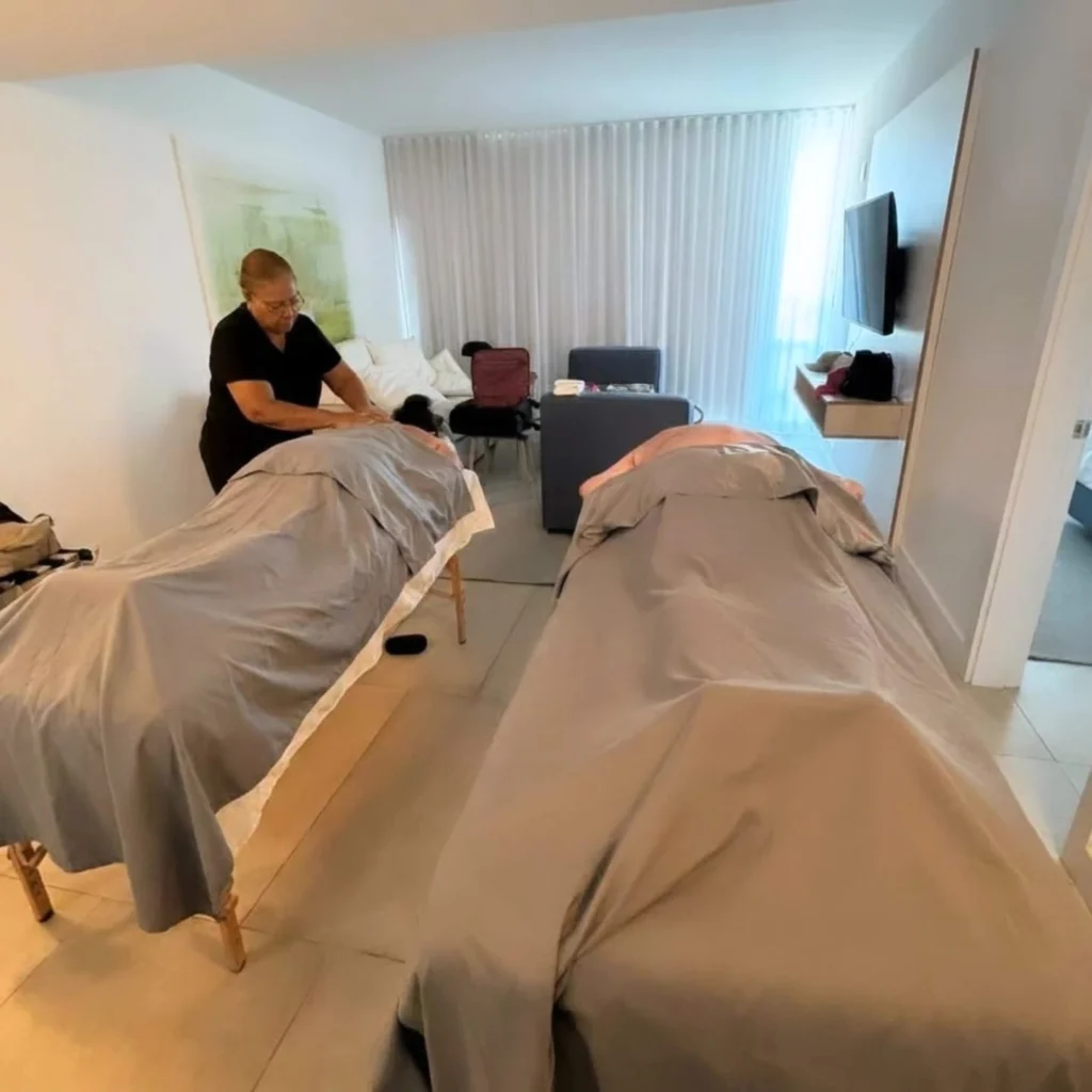 Massage tables in a villa living room